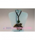 Pendentif - Oiseau argt & boule verte